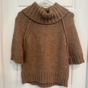 LOFT Chunky Knit Cowl Neck Sweater Short Sleeve Brown XS